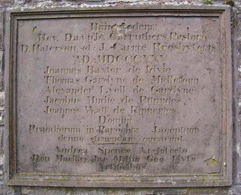 Plaque recording rebuilding of Kirkden Church